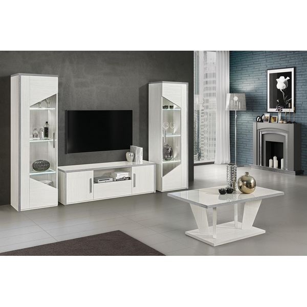Soggiorno Vetrina Rtv Pensile In Legno Design Bianco Moderno Nuovo Set 3 Pezzi.-image