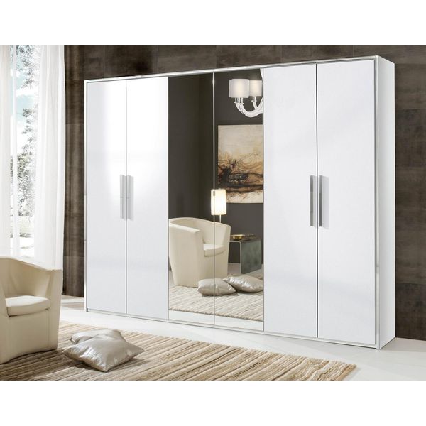 Armadio Specchio Camera Da Letto Armadi Guardaroba Pensile 6 Ante Legno-image