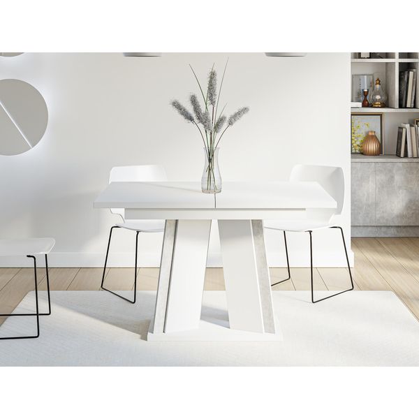 Tavolo Da Cucina Allungabile 120X80 Cm Ferdek 1 - Cemento / Bianco Lucido-image