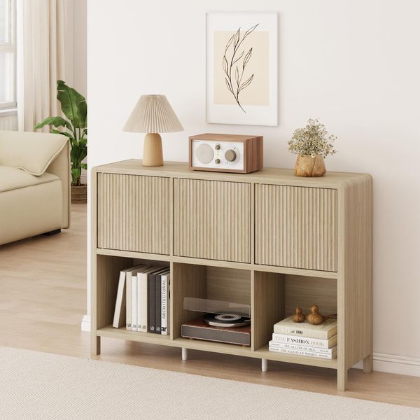 Credenza 'Lukkodso' A 3 Ante E 6 Scomparti 77 X 110 X 30 Cm Effetto Rovere-image