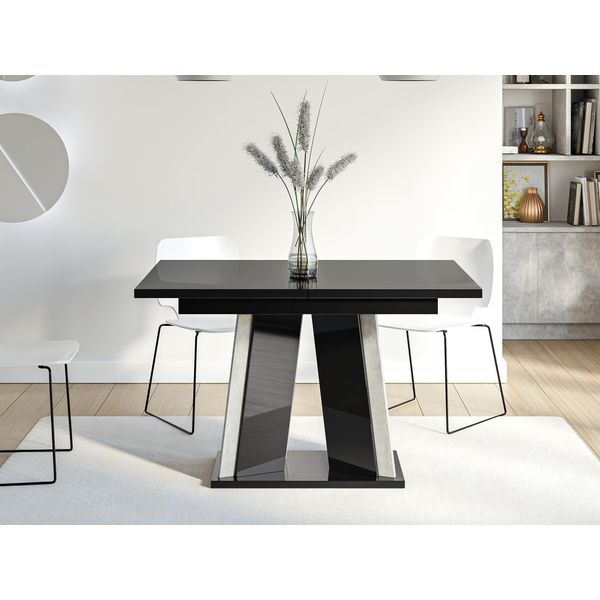 Tavolo Da Cucina Allungabile 120X80 Cm Ferdek 1 - Cemento / Nero Lucido-image