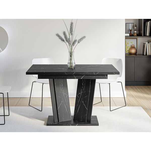 Tavolo Da Cucina Allungabile 120X80 Cm Ferdek 2 - Marmo Nero / Nero Lucido-image