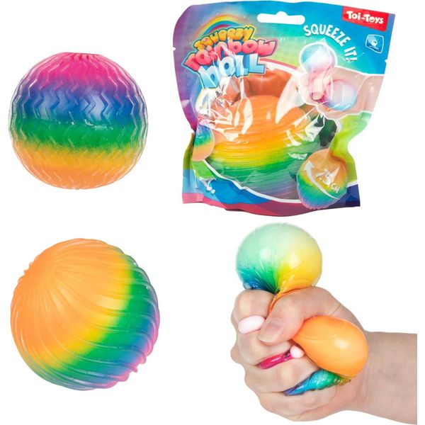 Divertente Palla Da Spremere In Schiuma Arcobaleno A Coste, 7 Cm-image