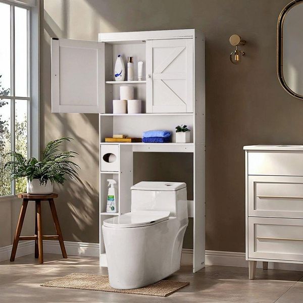Mobiletto Da Toilette Mobiletto Da Bagno Bianco 1713 Mm - Con Ripiano Regolabile - Organizzazione E Conservazione Del Bagno-image