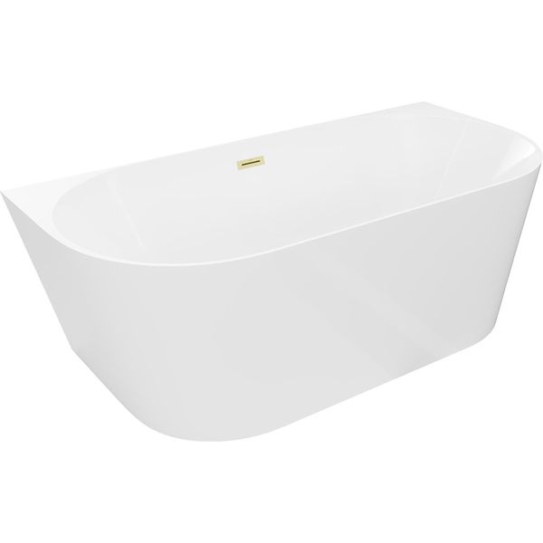 Mexen Oval Slim Vasca Da Bagno Freestanding A Parete 170 X 80 Cm, Bianca, Troppopieno Oro Spazzolato - 52661708000-55-image