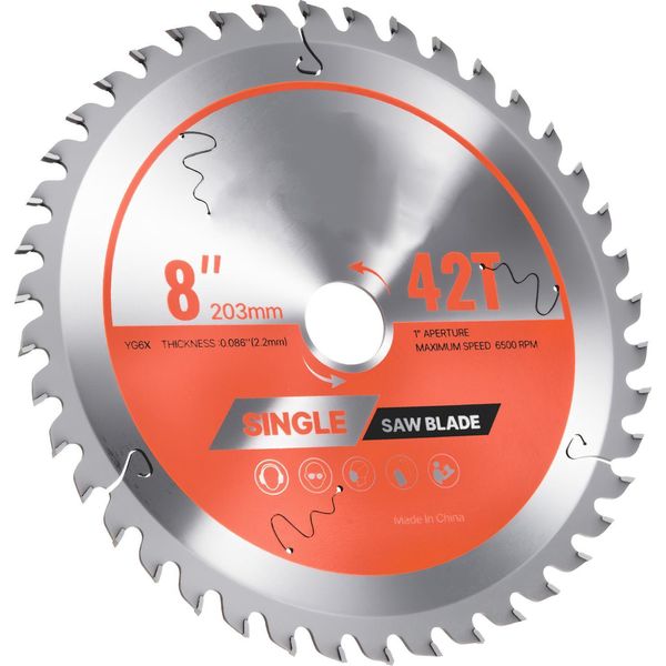 Lama Circolare Succebuy (Diametro 203 Mm, 42 Denti Precisi, Spessore 2,2 Mm) Adatta Per Compensato, Osb E Legno Duro, Compatibile Con Seghe Circolari, Lama In Lega Resistente Con Estrattori Di Calore A Riduzione Del Rumore-image
