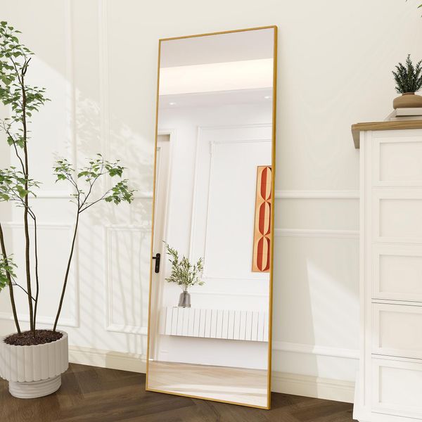 Unboxg Specchio A Stelo Oro 164X54 Cm - Specchio A Figura Intera, Freestanding, Specchio Moderno Per Camera Da Letto, Corridoio O Spogliatoio-image