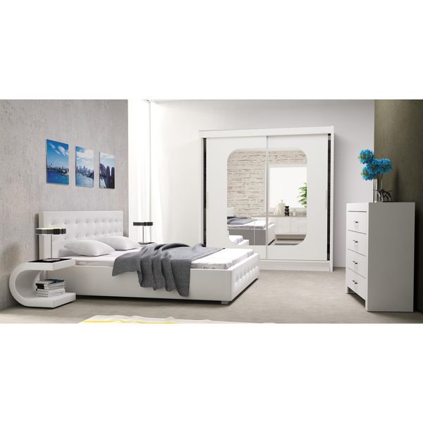 Set Camera Da Letto Design Mobili 4 Pezzi Moderno Lusso Letto Matrimoniale 2X Comodino-image