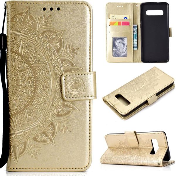 Custodia Per Samsung Galaxy S10 Custodia Per Telefono Cellulare Flip Cover Cover Protettiva Mandala Oro-image
