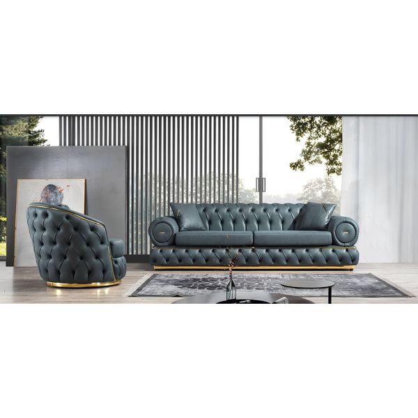 Set Di Divani 3+1 Posti In Pelle Poltrone Chesterfield-image