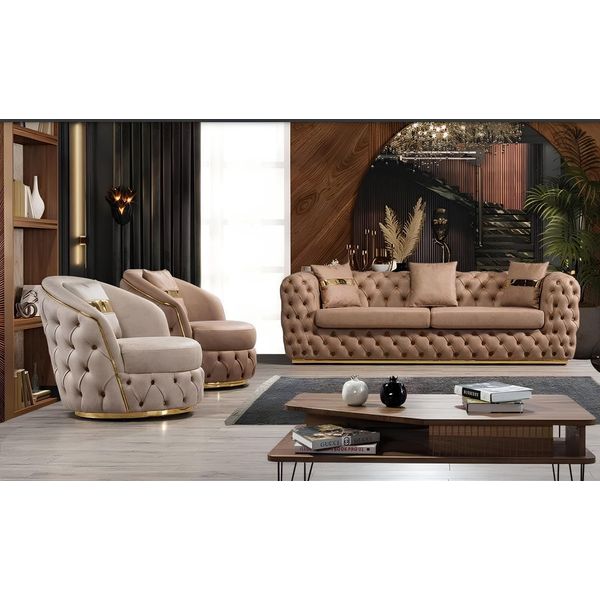 Set Di Divani Chesterfield 3+1+1 Posti Set Divano Poltrona In Pelle-image