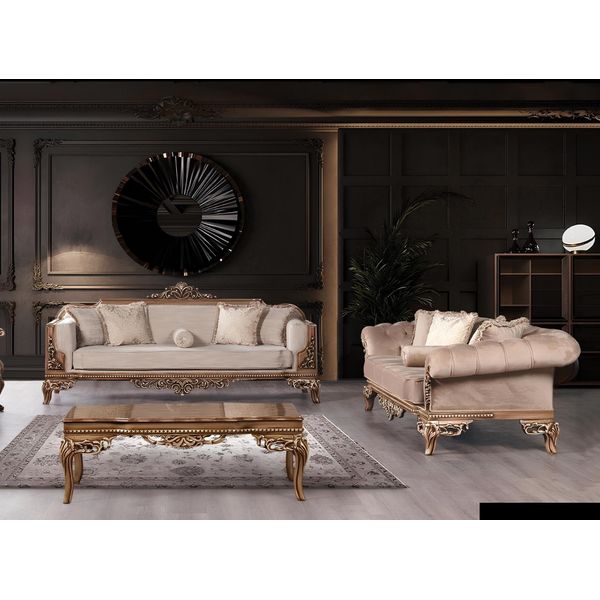 Set Divano 3+3 Posti Chesterfield Divano Poltrona Lusso Set Tessuto 2 Pezzi-image