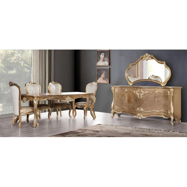 Sala Da Pranzo Tavolo Da Pranzo Gruppo Sedie Set Legno Tavolo Comò Specchio Set 7Pcs-image