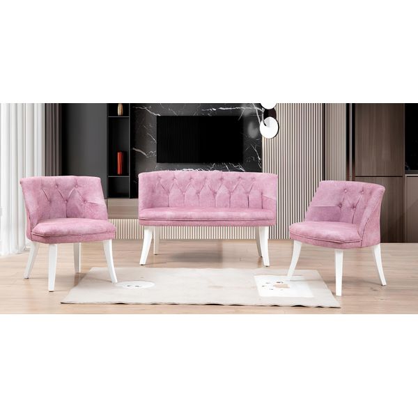 Set Cucina Panca Poltrona Rosa Chesterfield Set Sedute Mobili Panche Tessuto-image