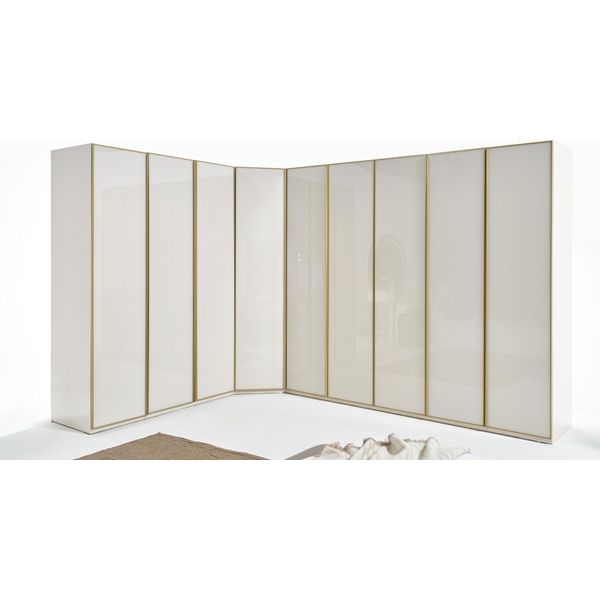 Armadio Lucido Armadi Per La Camera Da Letto Armadio Ad Angolo Mobili Beige Oro-image