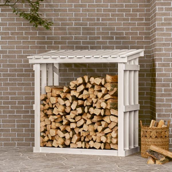 The Living Store Porta Legna Bianco 108X64,5X109 Cm In Legno Di Pino Massiccio-image