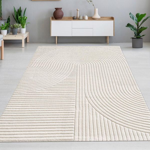 Tappeto Moderno In Crema Con Motivo 3D Dimensioni - 140 X 200 Cm-image