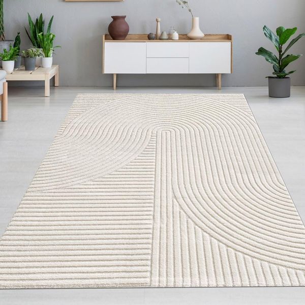 Tappeto Moderno In Crema Con Motivo 3D Dimensioni - 240 X 340 Cm-image