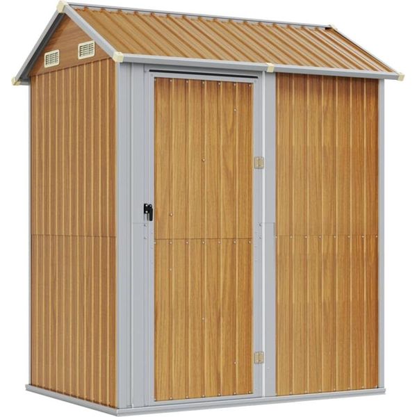 Vidaxl Casetta Da Giardino Marrone Chiaro 192X152,5X237 Cm Acciaio Zincato-image