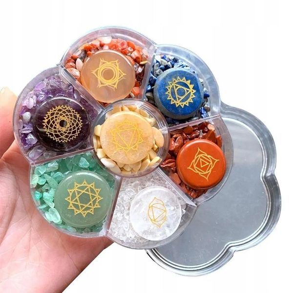 Set Di Pietre Naturali Per La Meditazione 7 Chakra Cristalli Energetici Per Lo Yoga Guarigione E Relax Con Sacchetto-image