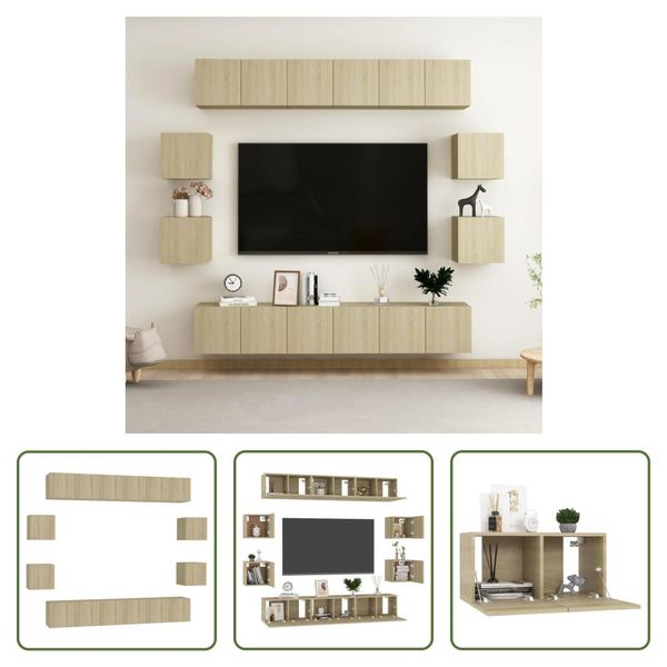 The Living Store Set Di Mobili Tv Da 10 Pezzi In Legno Rovere Sonoma-image