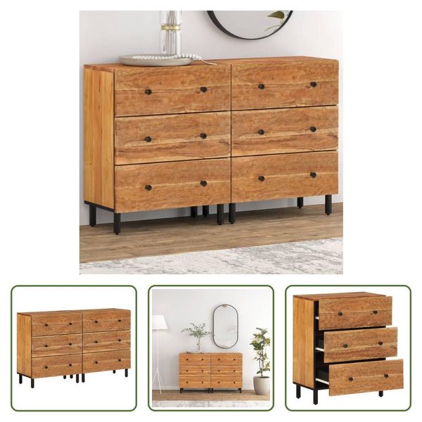 The Living Store Armadi Laterali 2 Pezzi 60X33X75 Cm In Legno Massiccio Di Acacia-image