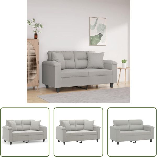 The Living Store Divano A 2 Posti Con Cuscini Grigio Chiaro 120 Cm In Tessuto Microfibra-image