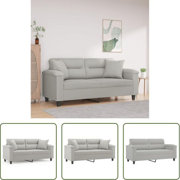 The Living Store Divano A 2 Posti Con Cuscini Grigio Chiaro 140 Cm In Tessuto Microfibra-image