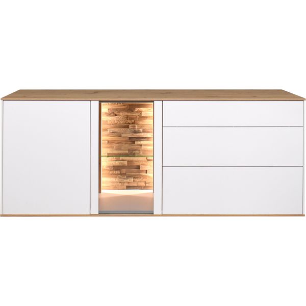 Lowboard MÄUsbacher, Weiß (Ice Weiß Supermatt, Asteiche), B:169Cm H:65Cm T:42Cm, Sideboards, Lowboard, Faro Lowboard B 169 Cm, Inkl. Beleuchtung, Push To Open Funktion-image