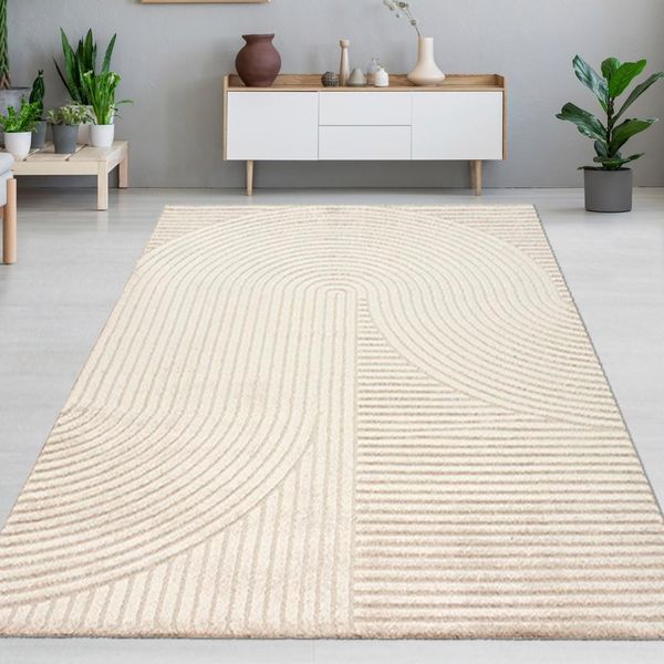 Tappeto Soggiorno Tappeto Leggero Morbido Motivo A Fiocco Beige Dimensioni - 140 X 200 Cm-image