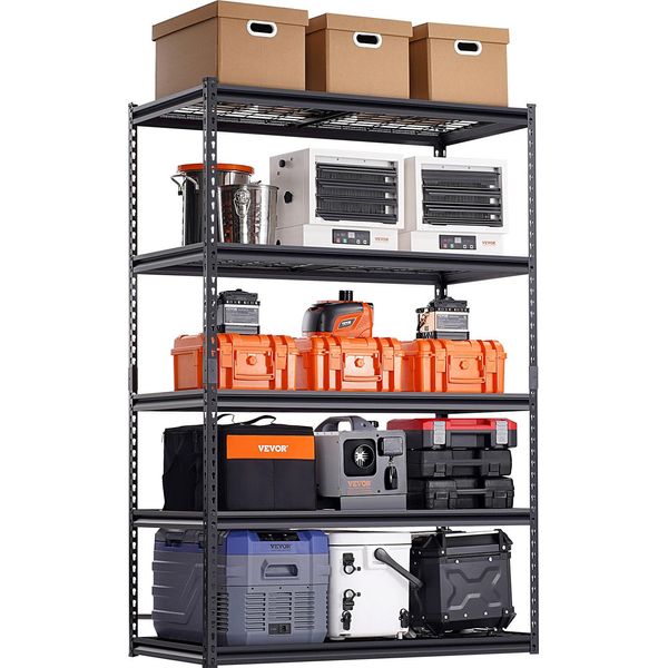 Scaffalatura Per Magazzini Vevor, 1361 Kg, Scaffale Per Garage A 5 Livelli, 609,6 X 1219,2 X 1828,8 Mm, Regolabile, A Innesto, Scaffale Da Cantina Per Cucina, Magazzino, Cantina, Nero-image