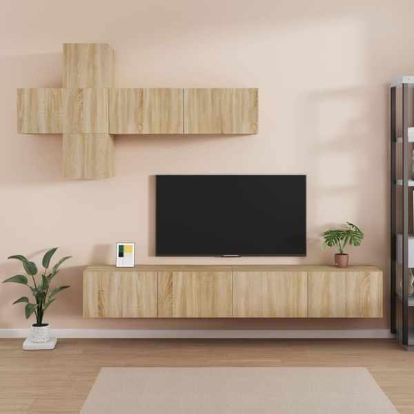 The Living Store Set Di Mobili Tv 7 Pezzi In Legno Rovere Sonoma-image