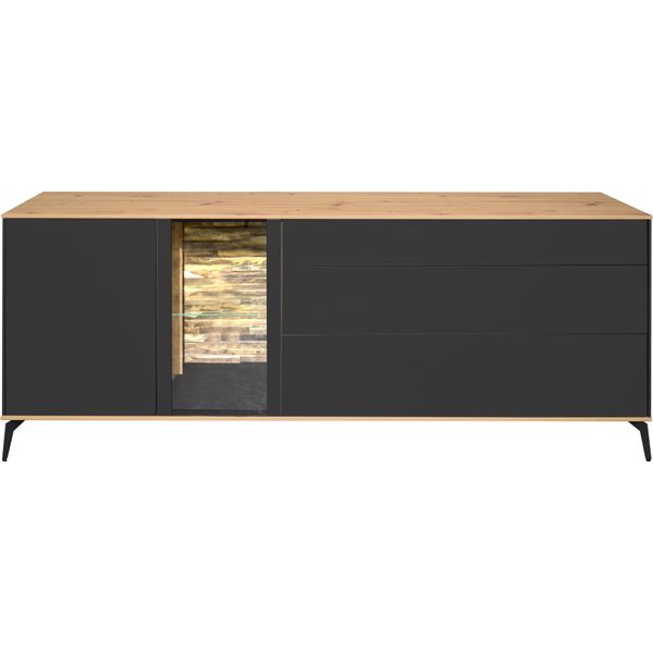 Lowboard MÄUsbacher, Grau (Anthrazit Matt Lack, Asteiche), B:207Cm H:78Cm T:42Cm, Sideboards, Lowboard, Faro Lowboard B 207 Cm, Inkl. Beleuchtung, Push To Open, MetallfüßE-image