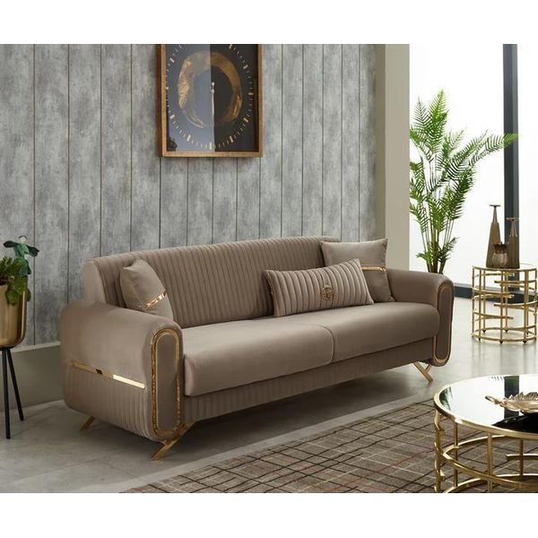 Lusso Divano Divano A Tre Posti Beige Divano A 3 Posti Imbottito Design Divani Lounge-image