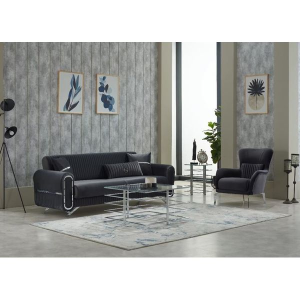 Set Divano Divano Imbottito Divano A Tre Posti Poltrona Grigio 2Pz-image