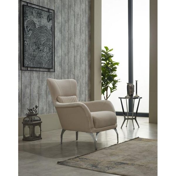 Poltrona Soggiorno Poltrona Imbottita Monoposto Tessuto Beige Poltrona Arredo Moderno-image