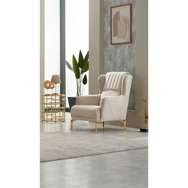 Poltrona Moderna Soggiorno Poltrona Imbottita Poltrona Singola Tessuto Beige Poltrona Arredo-image