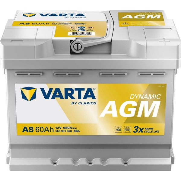 Varta A8 Silver Dynamic Agm 12V 60Ah 680A Batteria Auto Start-Stop 560 901 068 Incl. 7,50 € Di Cauzione-image
