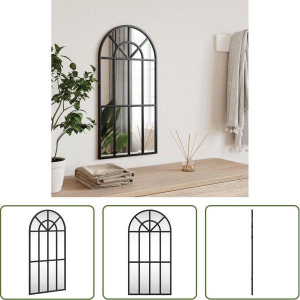 The Living Store Specchio Da Parete Nero 30X60 Cm Ferro Curvo-image