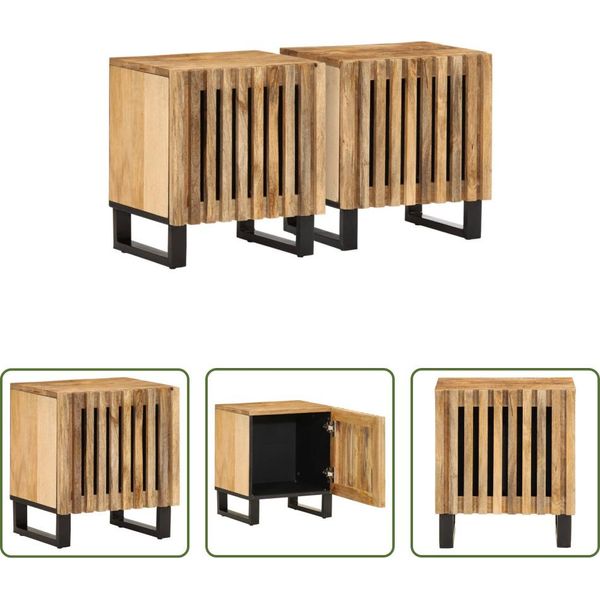 The Living Store Comodini 2 Pezzi 40X34X46 Cm Legno Di Mango Grezzo-image