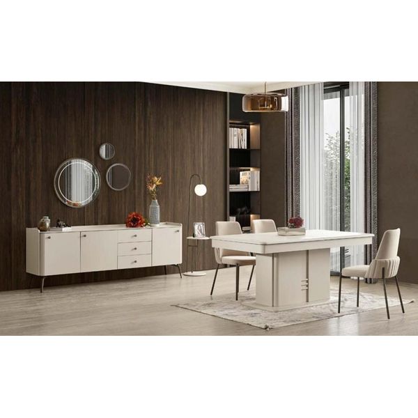 Set Da Pranzo Bianco Set Da Pranzo Di Design 6X Sedie Imbottite Credenza-image