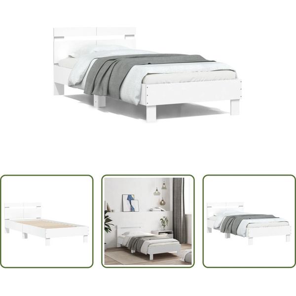 The Living Store Giroletto Con Testiera Bianco 100X200 Cm In Materiale Ligneo-image