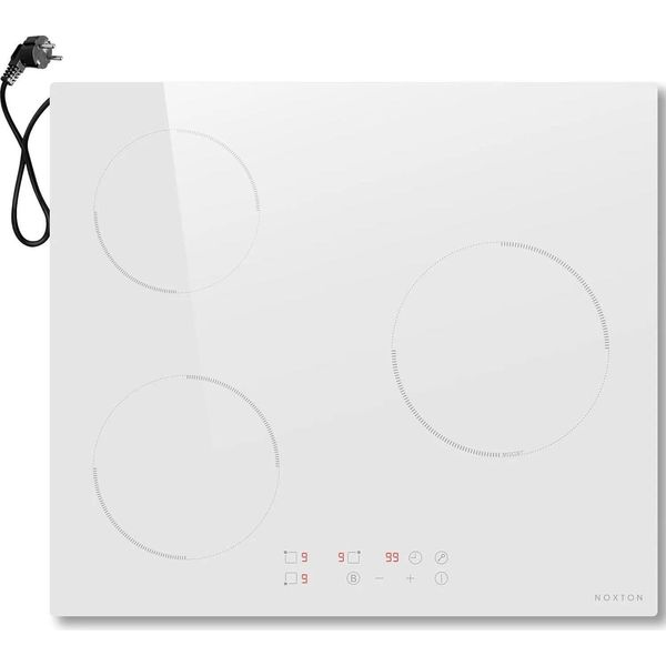 Piano Di Cottura A Induzione, 3 Zone Di Cottura, Touch Control, Vetro Bianco-image
