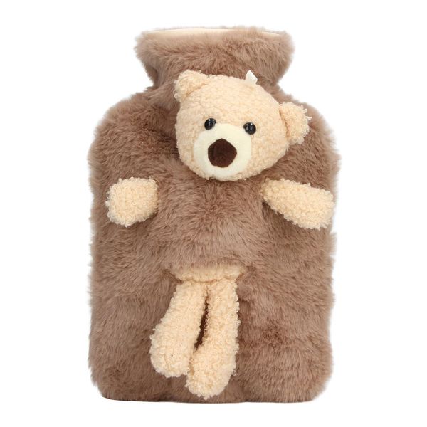 Borsa Dell'acqua Calda Multifunzionale 1000 Ml Capacità Bocca Larga Cartone Animato Carino Bottiglia Per Case Ufficio Marrone-image