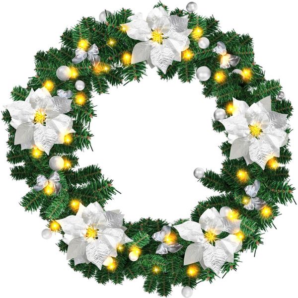 Bettizia Ghirlanda Di Natale Con Luci Decorazione Con Luci Fiabesche 50 Led Per Interni Esterni Verde 2,7 M Con Argento Decorativo-image