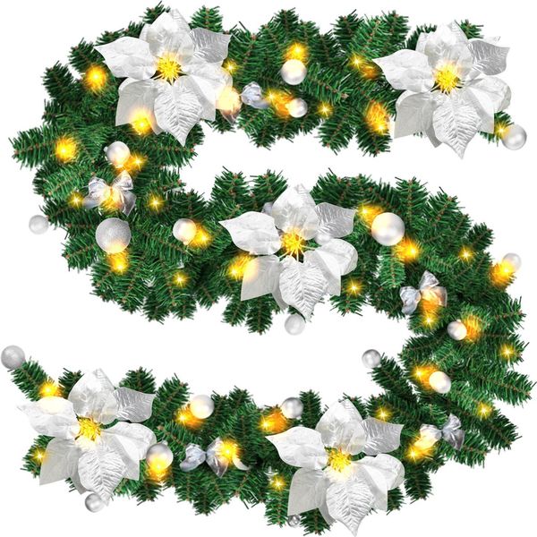 Bettizia Ghirlanda Di Natale Con 50 Led Per Interni Esterni Verde 2,7M Con Argento Decorazione Natalizia Ghirlanda Di Natale-image