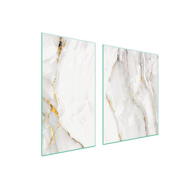 Piastre Copri Fornelli 2 Pezzi 90X52 Copri Piano Cottura In Ceramica Tagliere In Vetro Marmo Avorio-image