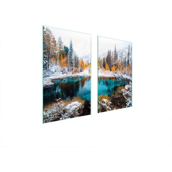 Piastre Copri Fornelli 2 Pezzi 75X52 Copri Piano Cottura In Ceramica Tagliere In Vetro Insieme Montagne-image