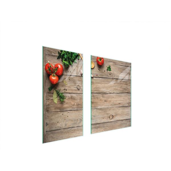 Piastre Copri Fornelli 2 Pezzi 75X52 Copri Piano Cottura In Ceramica Tagliere In Vetro Legno Pomodori-image