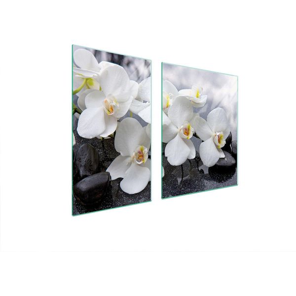 Piastre Copriforno 2 Pezzi 100X52 Copriforno In Ceramica Tagliere In Vetro Orchidea Bianco-image